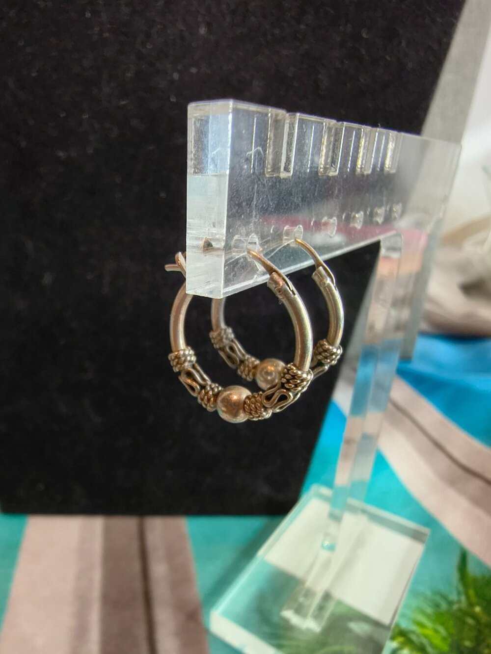 Sterling Silver Scroll Work Hoop Earrings
